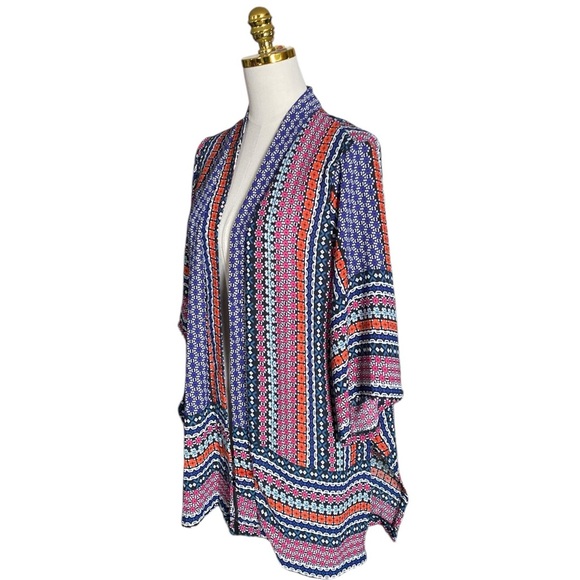 NY COLLECTION Boho Printed Colorful Floral Beachy Kimono Duster Coverup Size L - Picture 4 of 8